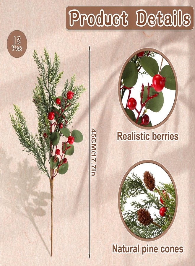 Maysing 12 Pcs Christmas Norfolk Pine Branches 18 Inch Real Touch Artificial Greenery Stems with Red Berries and Pine Cones for Vase DIY Crafts Garland Wreath Flower Arrangement Home Indoor Xmas Decor - Image 3
